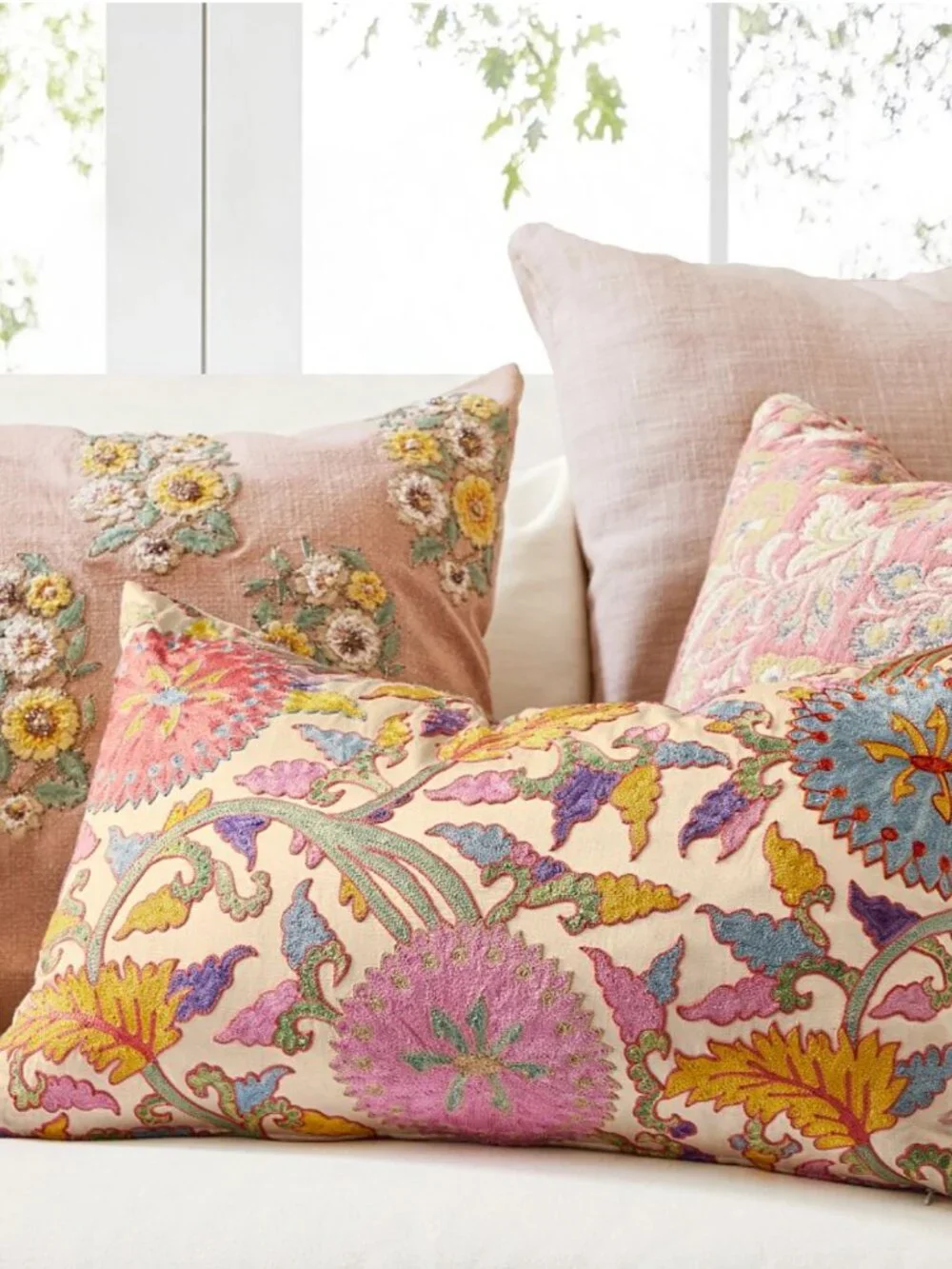 POTTERY BARN Reversible Embroidered Floral Accent Pillow Cover